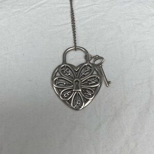 Tiffany & Co. Retired Silver Filigree Heart and Key Pendant Necklace